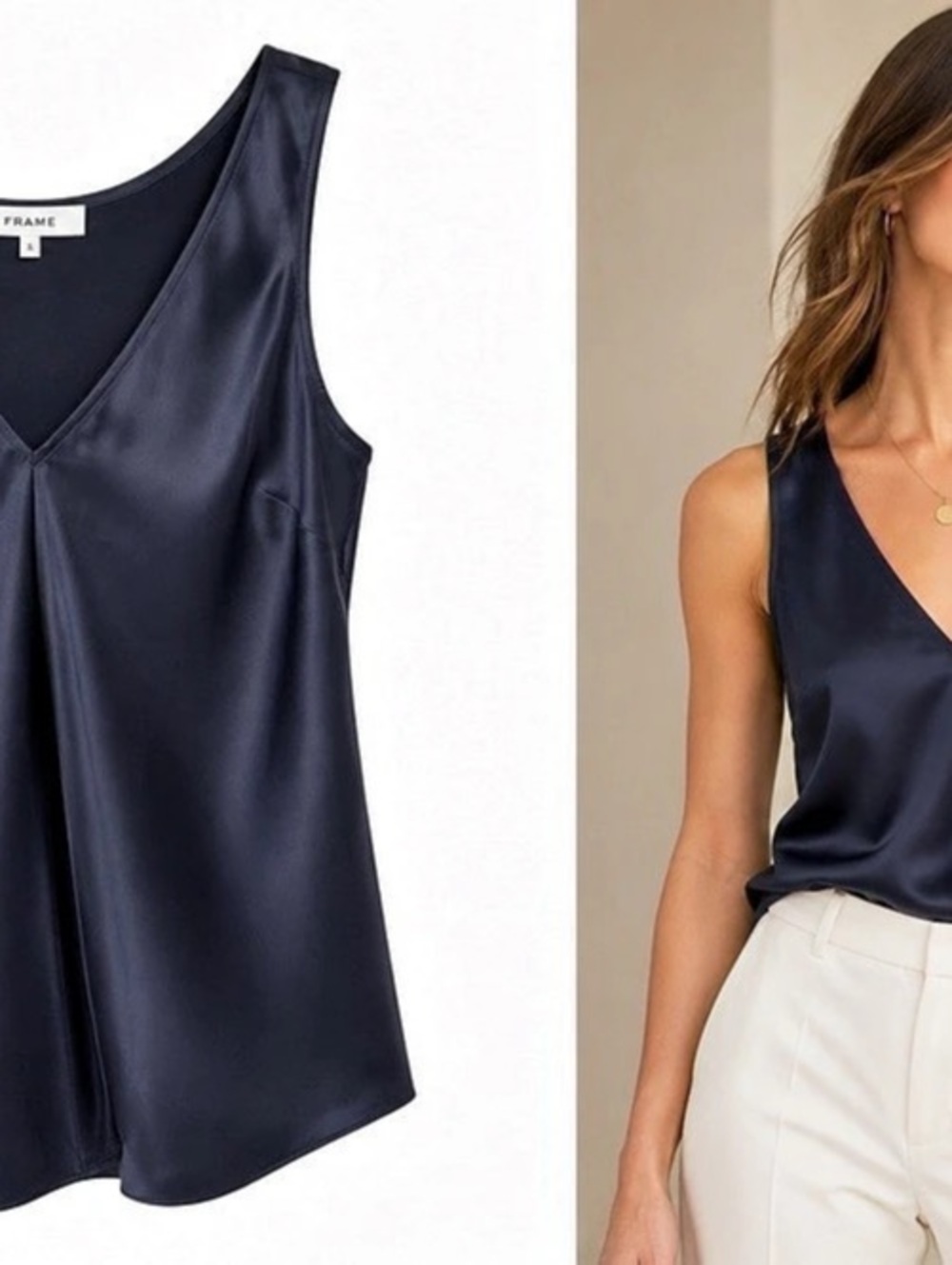 FRAME silk navy V-Neck Camisole size l *never worn*
